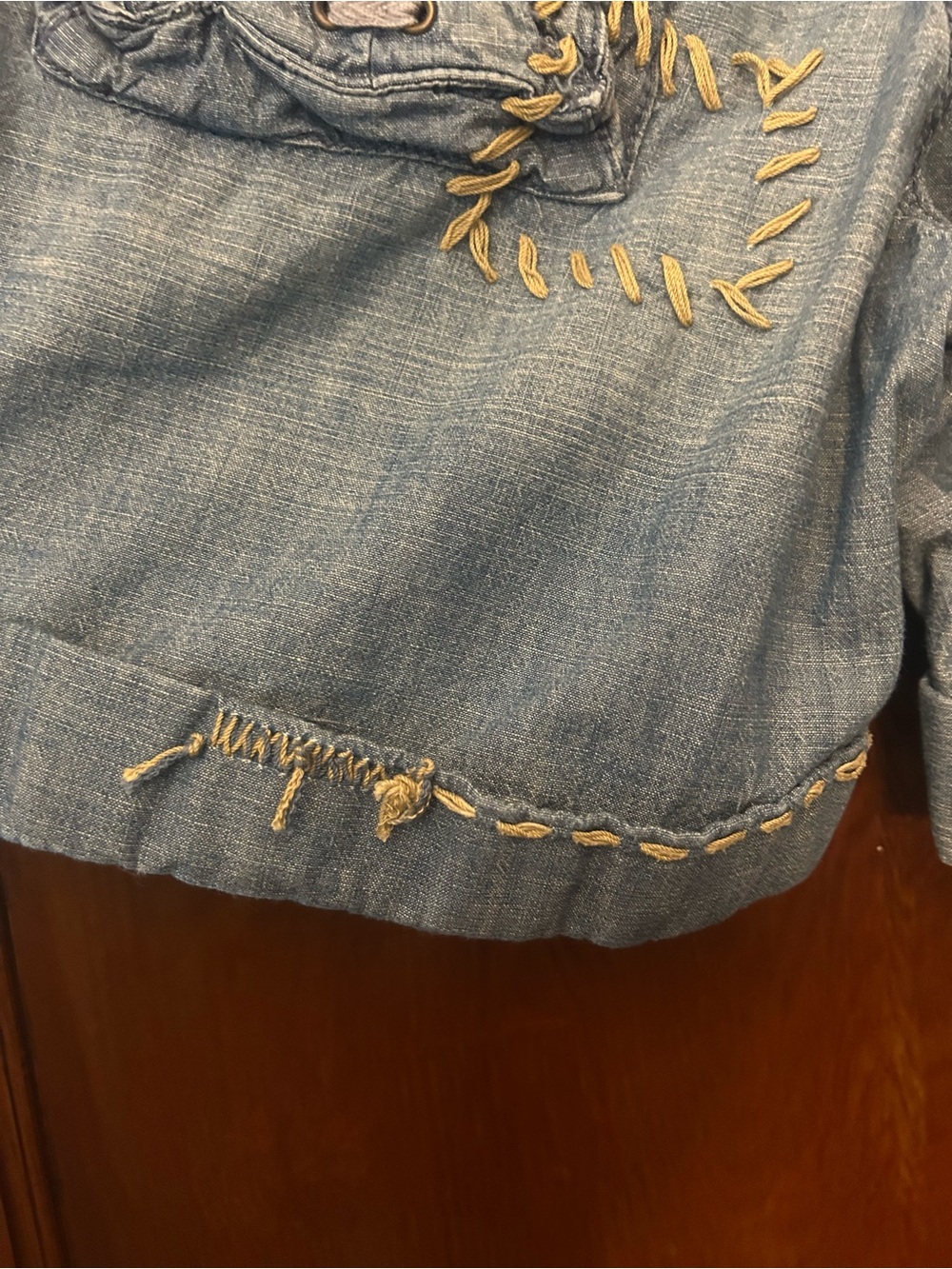 Y2K Da-Hang Chambray Denim Shorts Embroidered Laced Blue Large - Picture 8 of 10